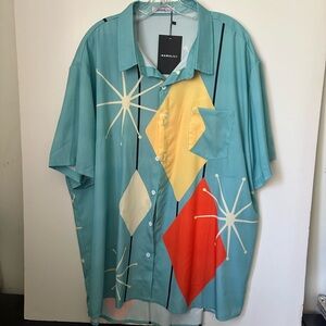 Hawalili Atomic Lounge Retro Geometric Men’s button-down Shirt Top NWT ~3XL